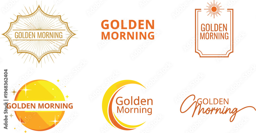 Obraz premium The image showcases various golden morning themed logos and designs including suns crescents and starbursts high quality professional detailed modern elegant stylish clean