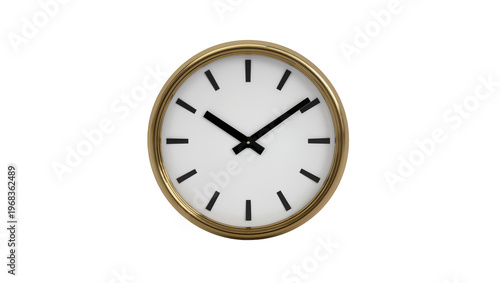 Obraz na plátně Elegant gold-rimmed round wall clock with black hands displaying 10 10, isolated