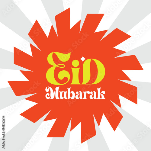 Retro Style Eid Mubarak Background with Vintage Typography and Starburst Design