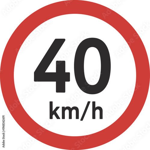 Speed limit 40 kmh sign, road traffic regulation symbol, circular red border warning, transportation safety icon, vector illustration design