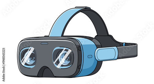 Immersive virtual reality headset with blue and gray accents, designed for futuristic digital experiences and augmented reality exploration