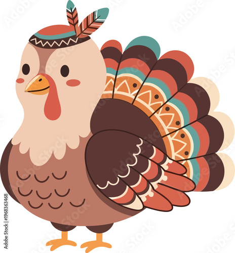 Colorful Turkey Wearing Feathered Headdress.