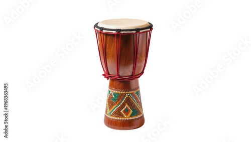 Tableau sur toile Traditional African djembe drum with intricate painted design on the base, isola