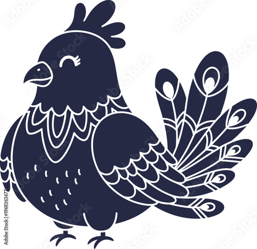 Dark Blue Silhouette of a Rooster.