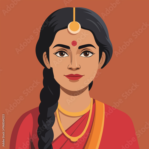 beautiful Indian woman in traditional outfit flat vector