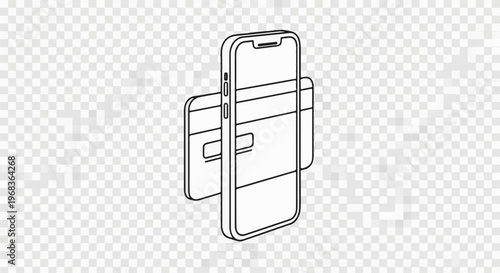Line art of a modern smartphone with a minimalist card holder attachment