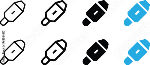 Set of digital thermometer icons, medical temperature measurement device, clinical thermometer, flat vector illustration