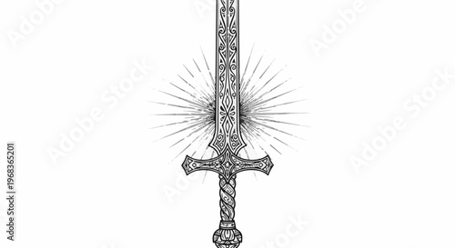 Ornate sword with radiant sunburst, fantasy illustration