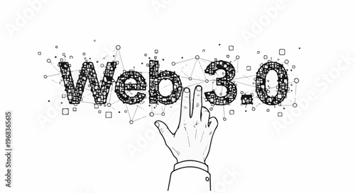 Hand reaching towards the text Web3.0, symbolizing interaction with digital networks