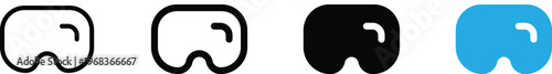 Set of four vr headset icons in different styles, including outline, bold outline, solid, and colored versions