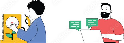 Two individuals engaging in time management and virtual communication for effective collaboration and planning together