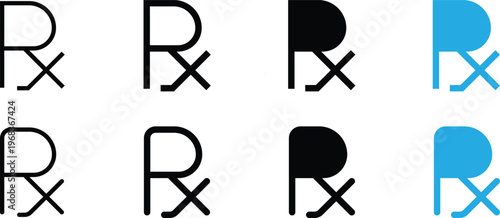 Set of rx prescription symbols in various styles and colors