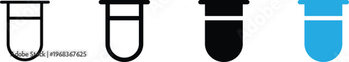 Set of four test tube icons in different styles, laboratory equipment for scientific research and medical testing