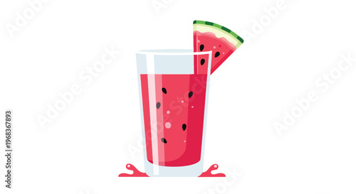 Refreshing watermelon juice in a clear glass with a fruit slice garnish, a vibrant summer refreshment ideal for healthy lifestyle and beverage