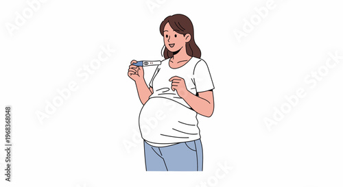 Pregnant woman holding pregnancy test