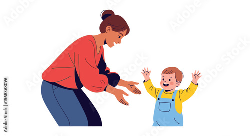 Woman playing with happy little baby, mom and child interaction