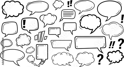 Collection of various comic speech bubbles and icons
