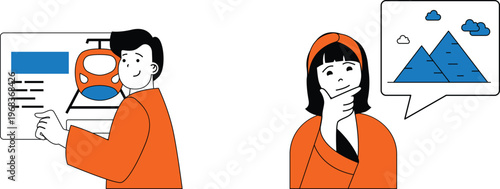 A person presenting a document to another person who seems confused about a mountain