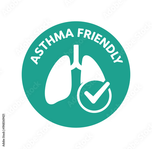 Lungs icon. asthma friendly, respiratory health, breathing, allergen safe, checkmark, medical certification, wellness seal. flat vector illustration isolated on white background.