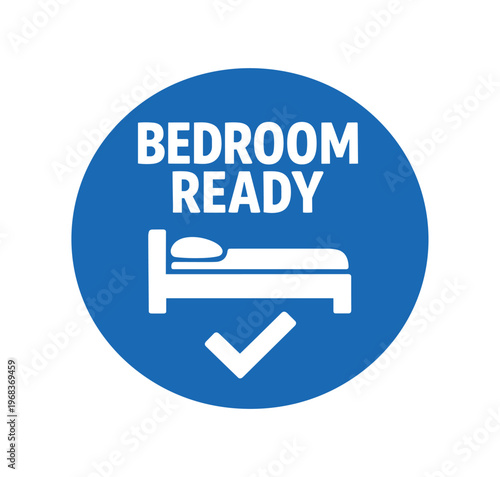 Bedroom ready icon. bed with check mark, sleep-ready, made bed, ready for use, hospitality. flat vector illustration isolated on white background.