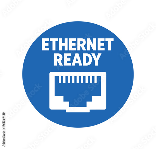 Ethernet ready icon. network, wired connection, rj45, lan, internet, connectivity, data transfer. flat vector illustration isolated on white background.