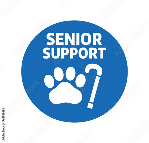 Senior support icon. elderly pet care, mobility aid, cane, aging pets, paw, assistance, geriatric veterinary services. flat vector illustration.