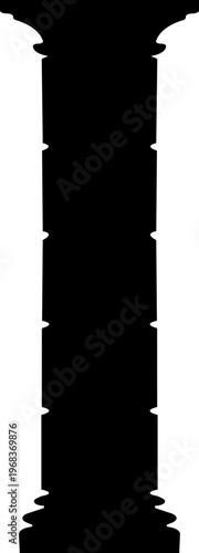 Classical pillar column icon in black flat style featuring architecture, colonnade, post, support and structure synonym elements for building, antique and design use