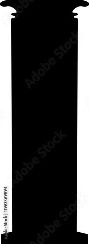 Classical pillar column icon in black flat style featuring architecture, colonnade, post, support and structure synonym elements for building, antique and design use