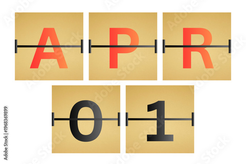 1 April calendar single day, week vector, illustration icon. golden and white color background calendar page vector for of the month April 1