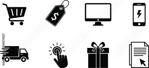 Black icons of ecommerce and shopping concepts