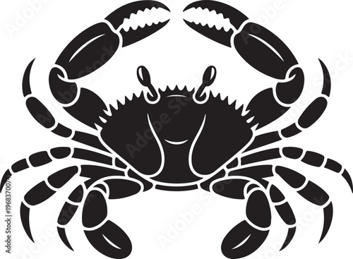 Black silhouette of a crab with claws raised
