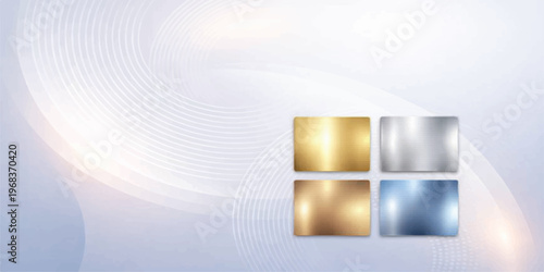 Vector illustration of a golden gift box with ribbon featuring a blue digital wave pattern and light texture design for a business card template