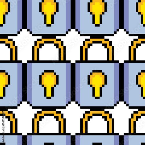 Seamless pattern with padlock pixel art