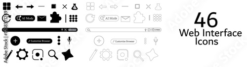 Minimalist Web Interface Icon Set for UI/UX Design - 46 Vector Navigation, Search, and Menu Symbols