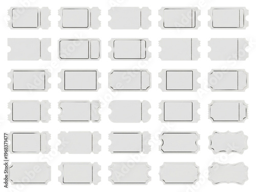 Versatile collection of blank ticket templates in diverse shapes and styles, offering ideal designs for customizable admission, event passes, raffle entries, or voucher applications