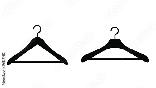 Two black clothes hangers displayed against a white background silhouette