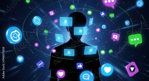 Social Media Overload Concept with Floating Icons