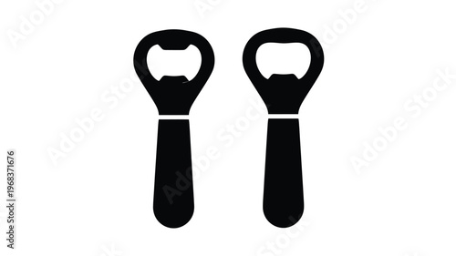 Two bottle openers depicted in a stark black silhouette