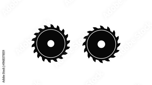 Two circular saw blades depicted in a stark black silhouette