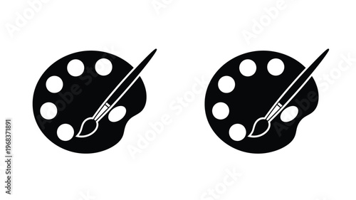 Two black palettes with brushes a minimalist artistic design silhouette