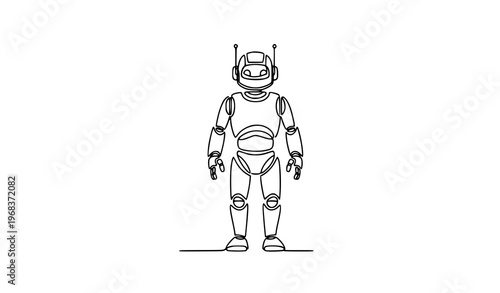 Continuous line robot character icon minimal black outline AI vector illustration