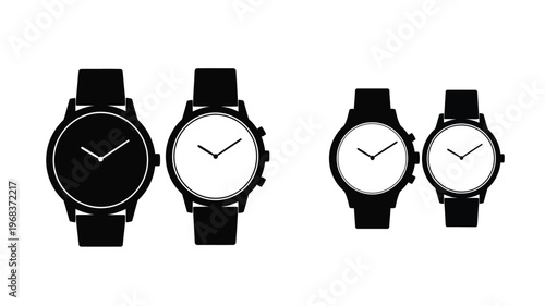 Four wristwatches of varying sizes presented as a graphic silhouette