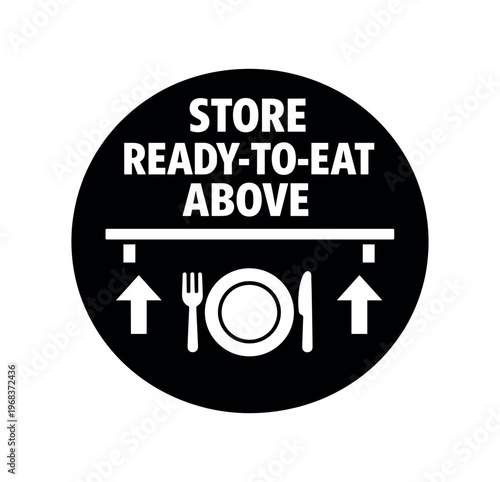 Store ready-to-eat above icon. food, ready to eat, plate, cutlery, groceries, shelf, perishable. flat vector illustration isolated on white background.