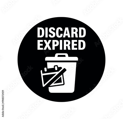 Discard expired icon. trash can, expired date, discard, waste, remove, expiration. food safety, cleanup, discard expired items, hygiene reminder. flat vector illustration isolated on white background.