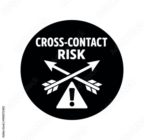 Cross-contact risk icon. cross contamination, arrows, hazard warning, food safety, allergen risk. flat vector illustration isolated on white background.