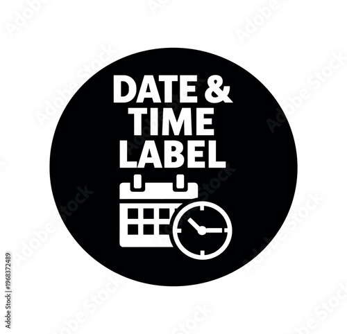 Date & time label icon. calendar and clock, time stamping, expiry tracking, food safety, labeling schedule. flat vector illustration isolated on white background.