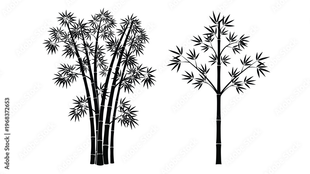 Obraz premium Black bamboo stalks and tree branches form a striking silhouette