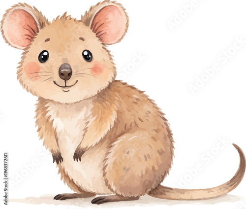Watercolor Quokka Painting, Cute Australian Animal, vector illustration isolated on white background