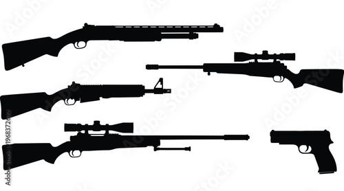 Variety of firearms depicted in stark black silhouette