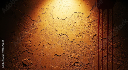 dramatic orange textured wall with spotlight, rustic background